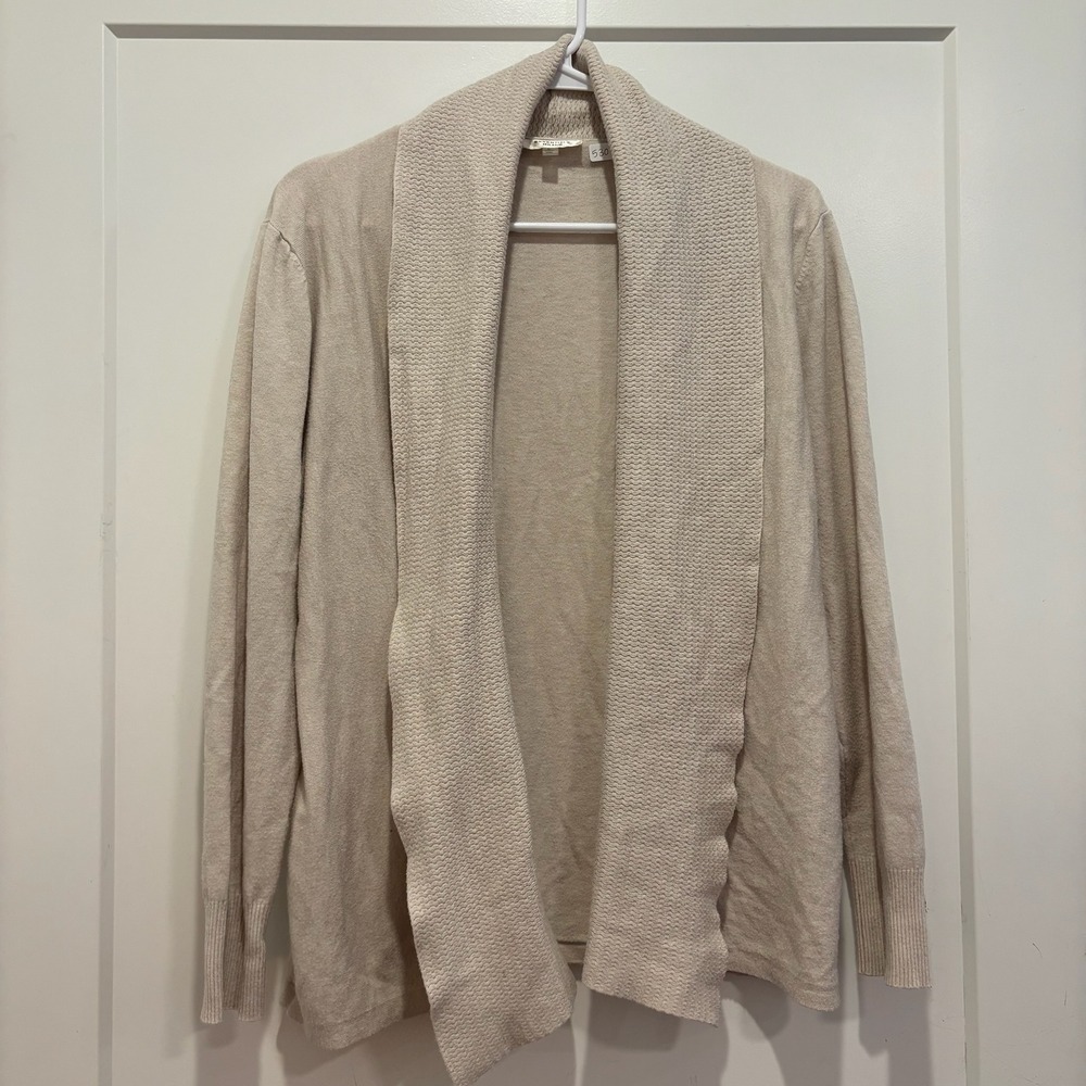 Essentials Milano Womens Beige Open Front Shawl Collar Knit Cardigan Sweater L‎